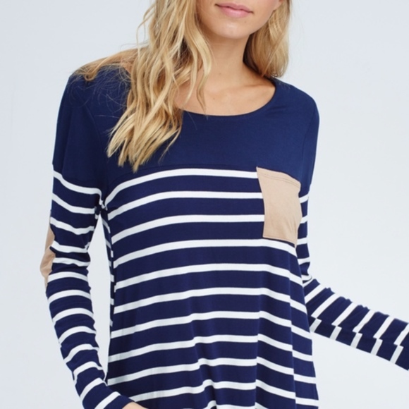 Suede Patch Blue and White Top Sizes S, M - Picture 3 of 4